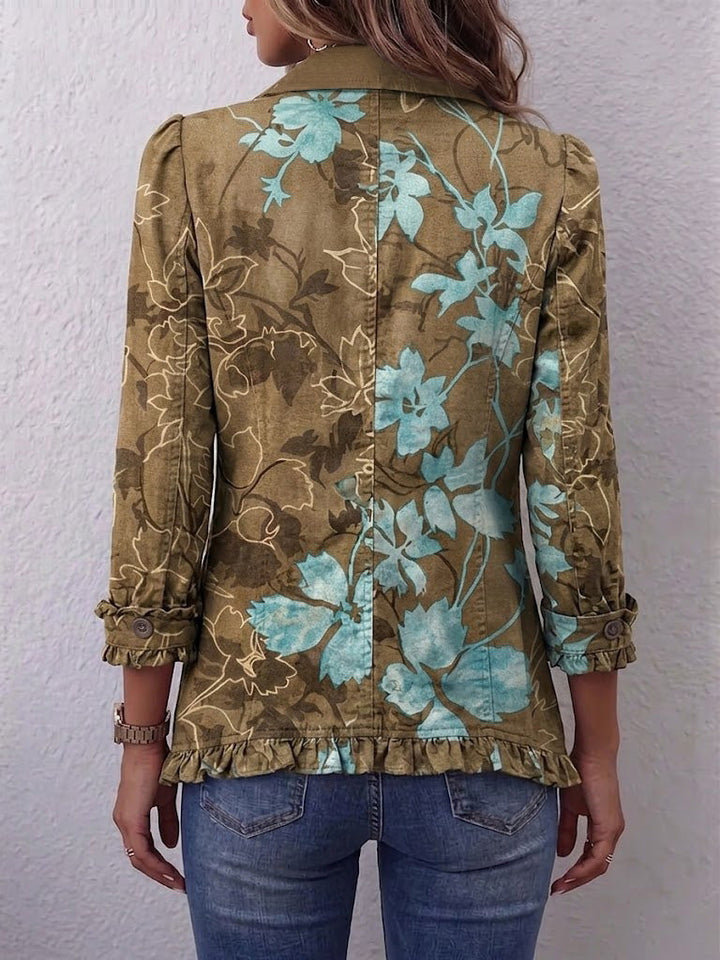 Anthea Women's Boho Floral Jacket with Ruffle Trim Detail - Elena Harper