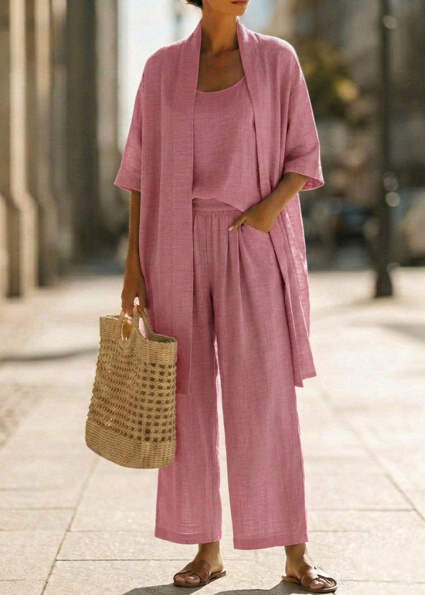 Abra Three-Piece Minimalist Set in Cotton and Linen - Elena Harper