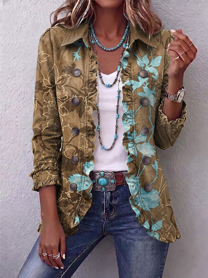 Anthea Women's Boho Floral Jacket with Ruffle Trim Detail - Elena Harper
