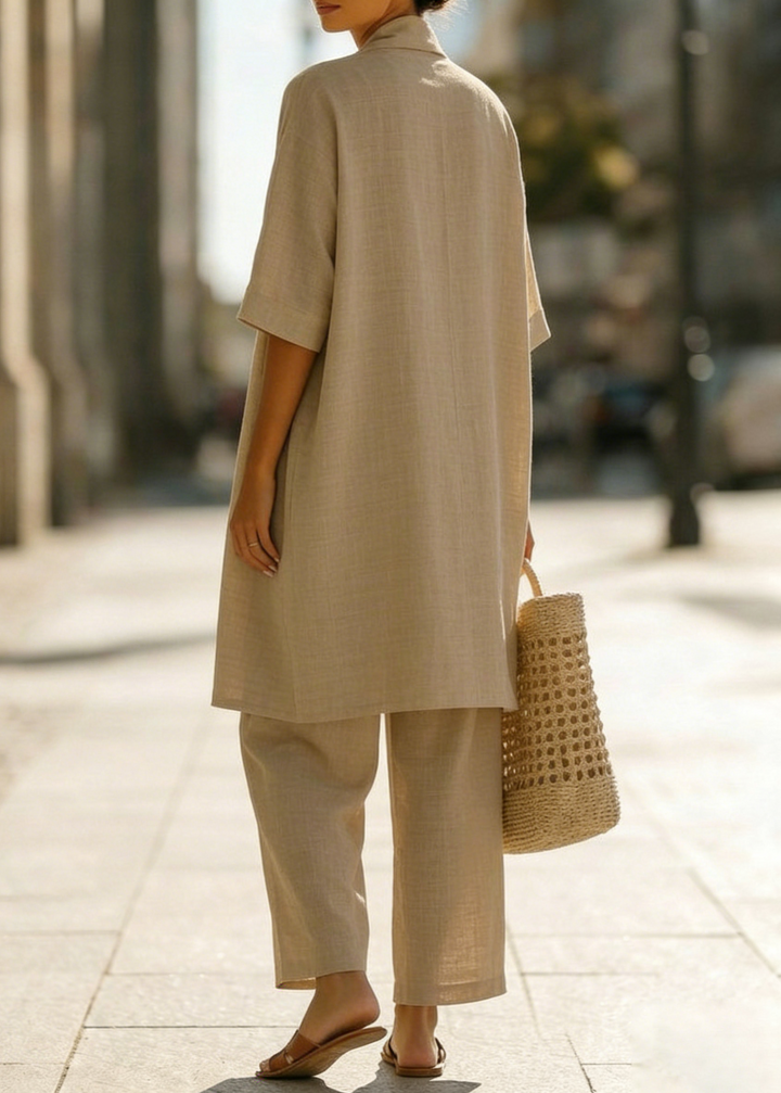 Abra Three-Piece Minimalist Set in Cotton and Linen - Elena Harper