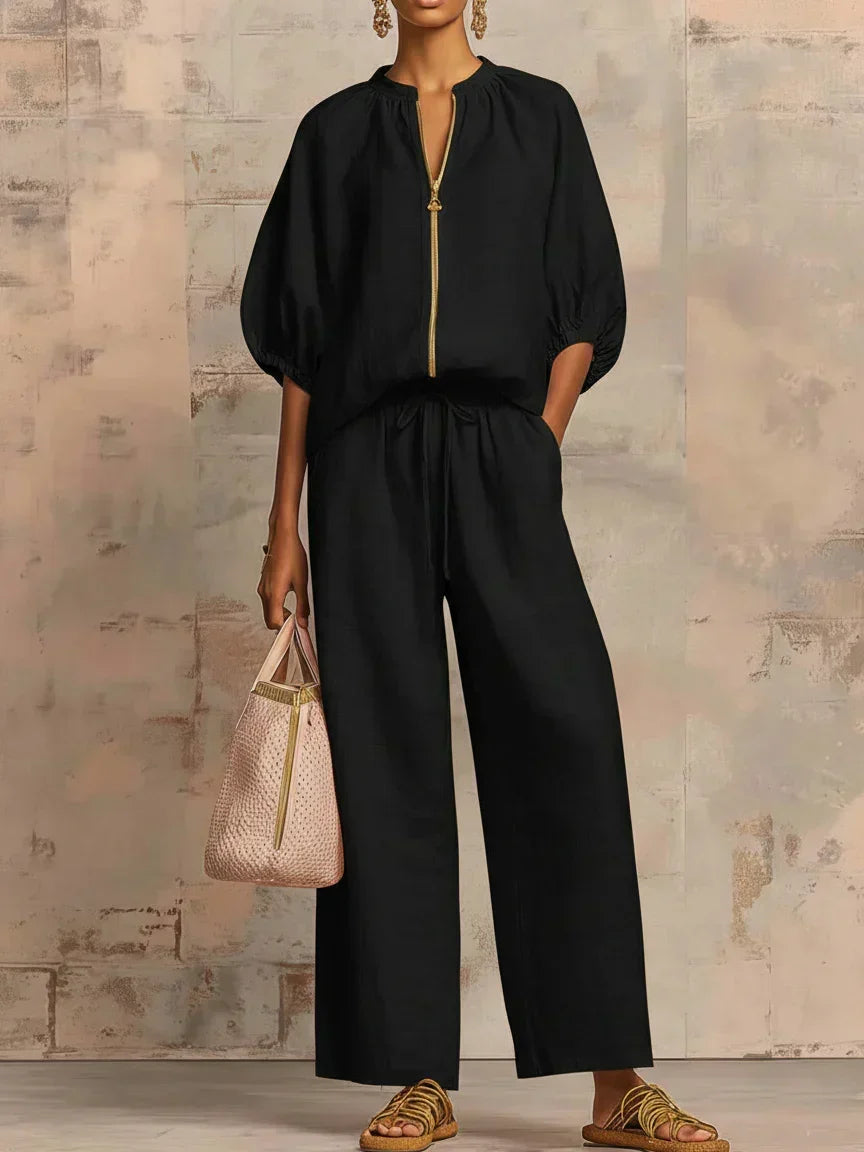 Ainsley Relaxed Button-Up Shirt and Wide-Leg Pants Co-Ord Set - Elena Harper