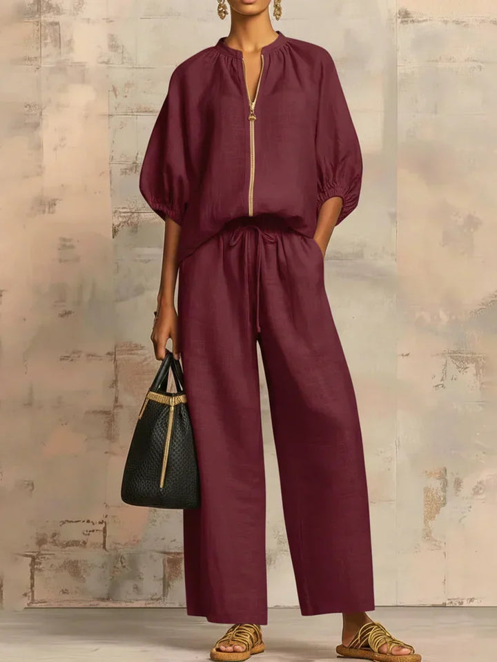 Ainsley Relaxed Button-Up Shirt and Wide-Leg Pants Co-Ord Set - Elena Harper