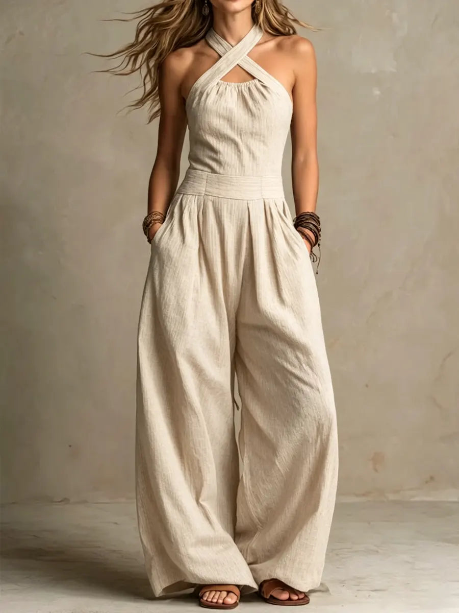 Ariana Elegant Jumpsuit with Crossed Neckline - Elena Harper