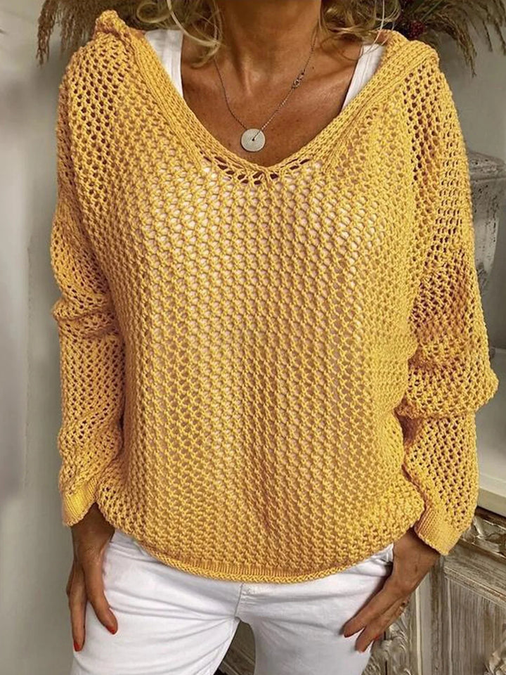 Women's Casual Hooded Open-knit Sweater
