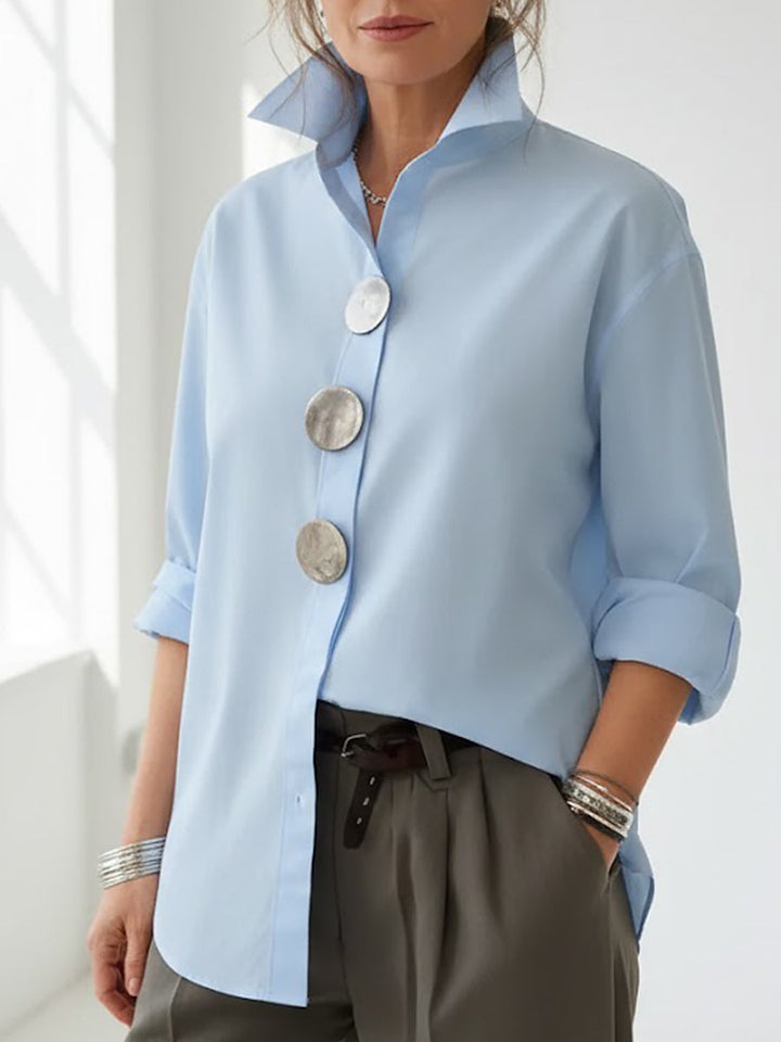 Women's Cotton Linen Blouse – Elegant High Collar Casual Style