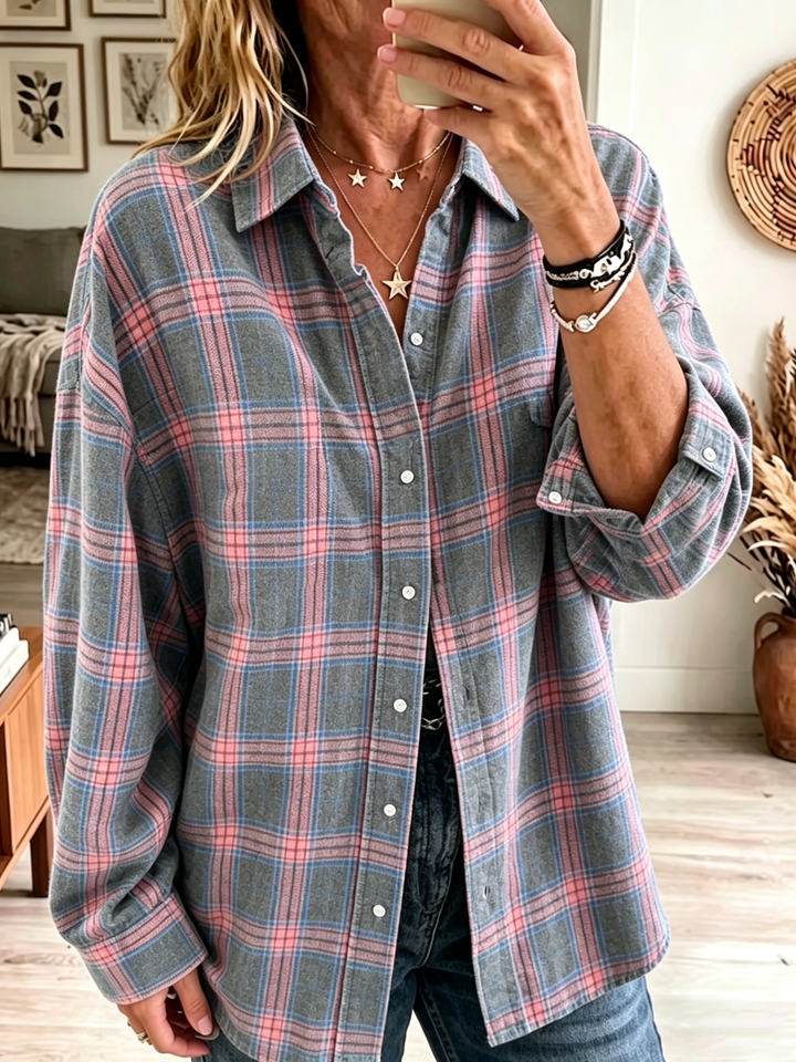 Oversized Women's Checkered Cotton Shirt