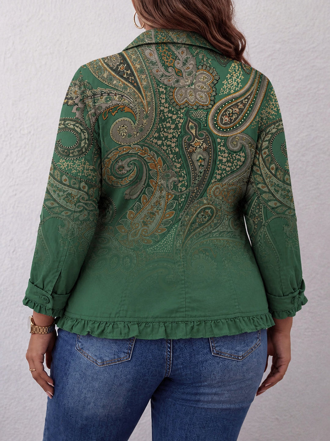 Ladies Jacket Paisley Print with Ruffles and Double Row Buttons