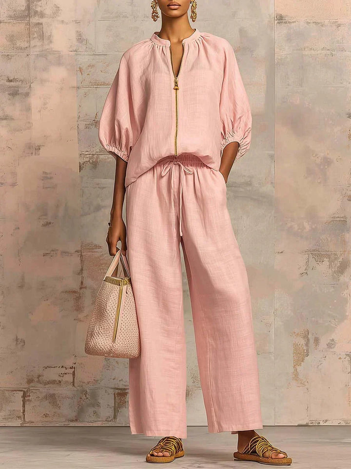 Ainsley Relaxed Button-Up Shirt and Wide-Leg Pants Co-Ord Set - Elena Harper
