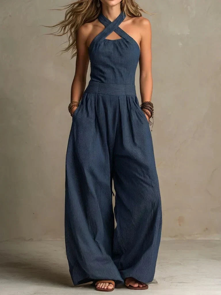Ariana Elegant Jumpsuit with Crossed Neckline - Elena Harper