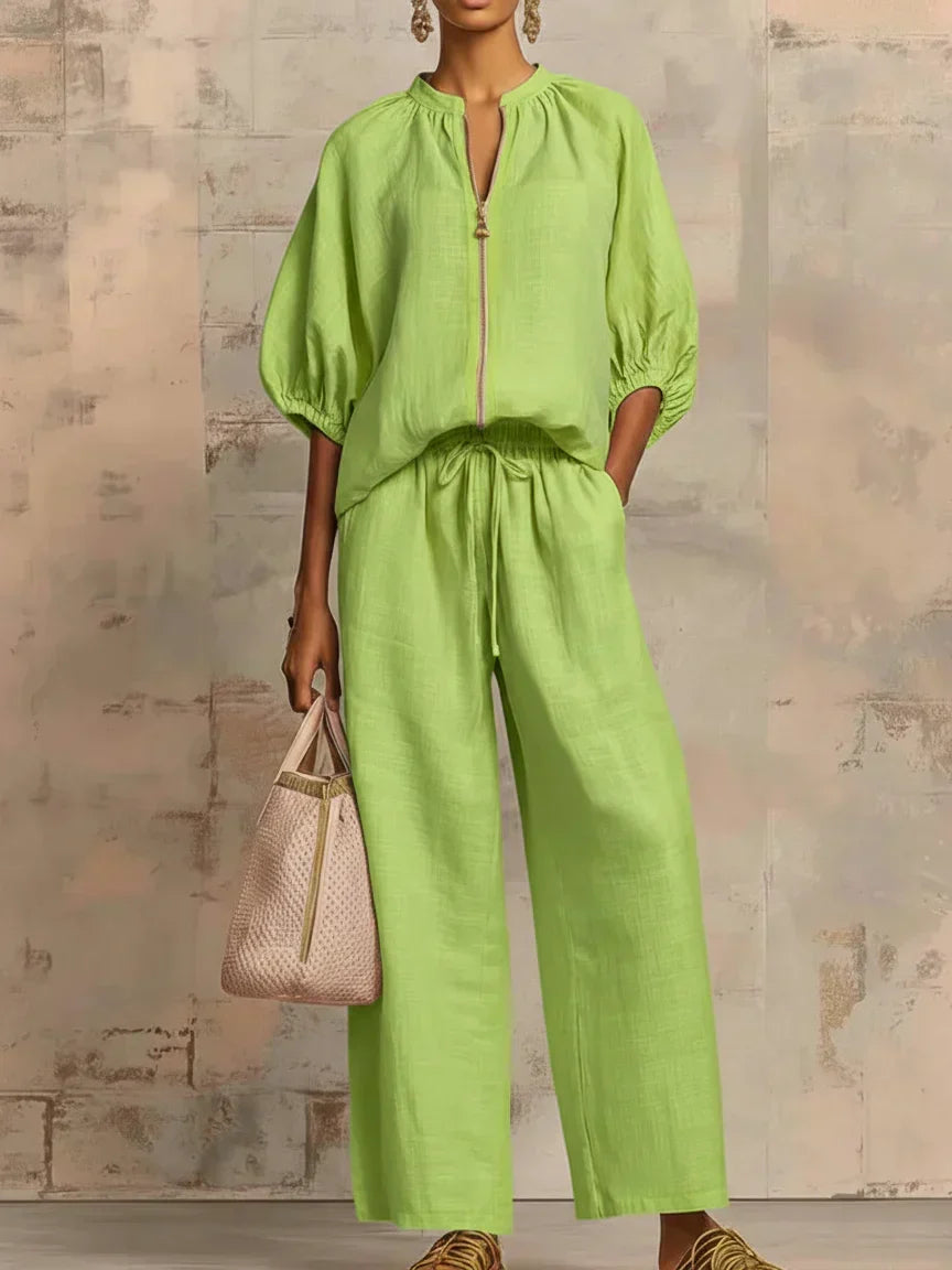 Ainsley Relaxed Button-Up Shirt and Wide-Leg Pants Co-Ord Set - Elena Harper