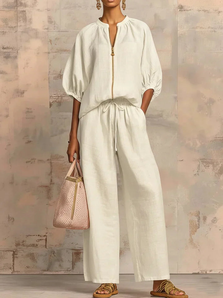 Ainsley Relaxed Button-Up Shirt and Wide-Leg Pants Co-Ord Set - Elena Harper