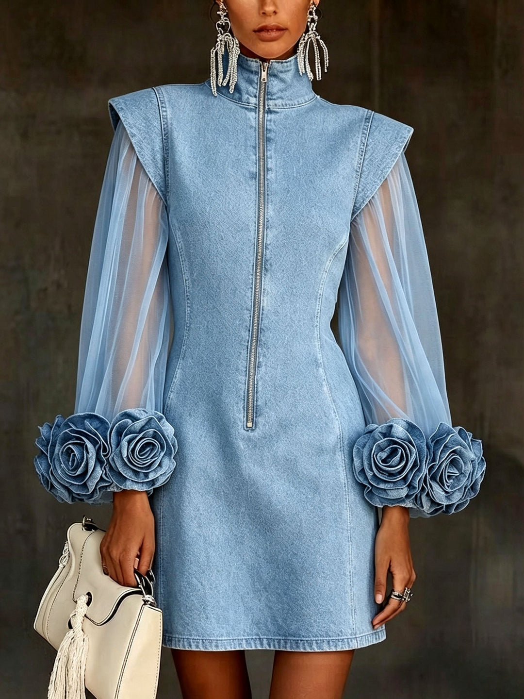 Amelie Structured Sheer-Sleeve Mini Dress - Elena Harper