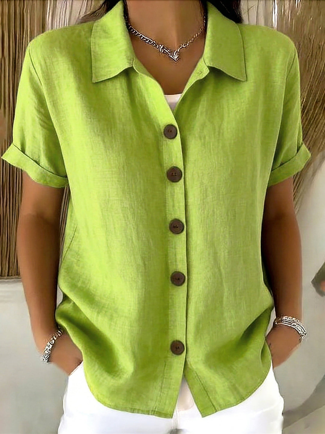 Zuri | Linen Cotton Cozy Basic Button-Up Shirt – Casual Short Sleeve Summer Blouse
