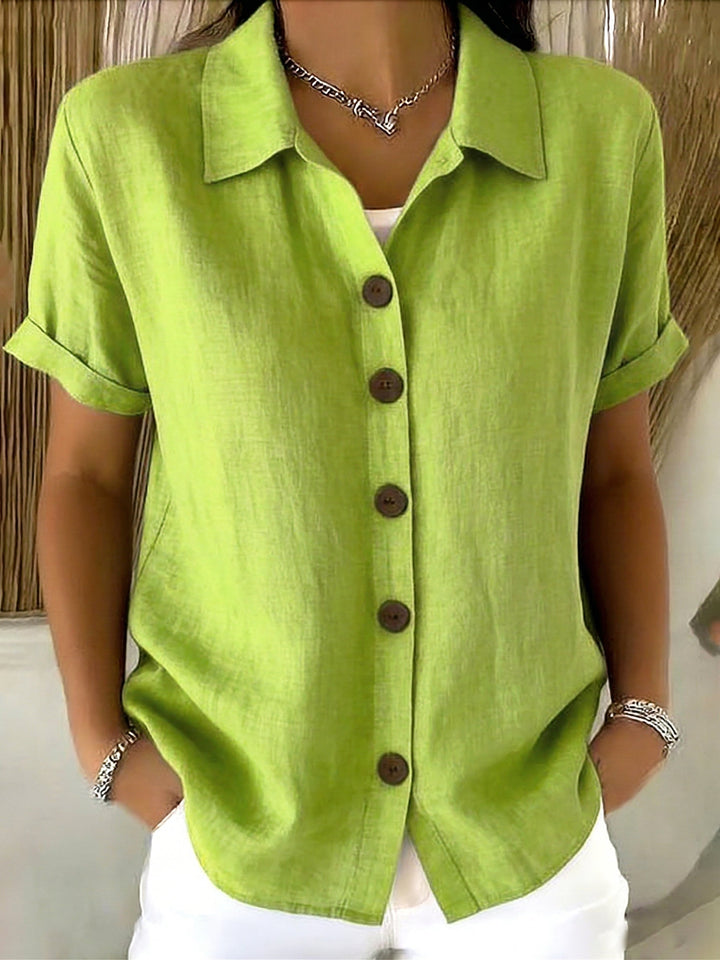 Zuri | Linen Cotton Cozy Basic Button-Up Shirt – Casual Short Sleeve Summer Blouse