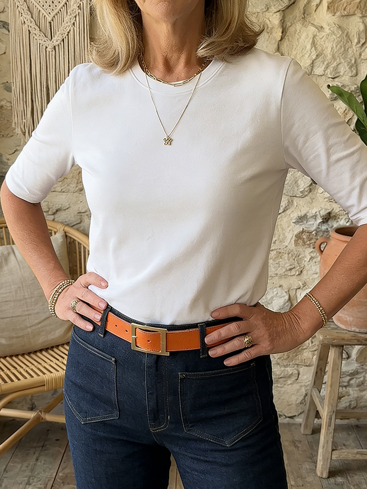 Amelia - Cozy Minimalist Half-sleeve 100% Cotton T-shirt