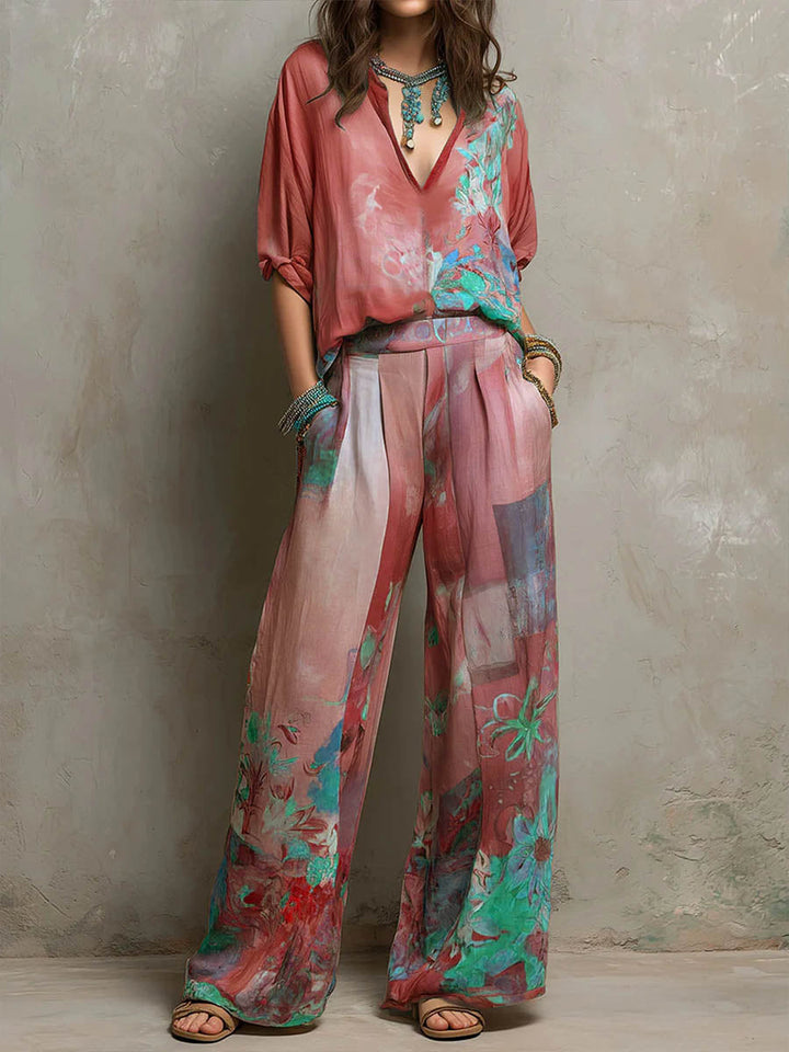 Women's Floral Wide-Leg Two-Piece Set