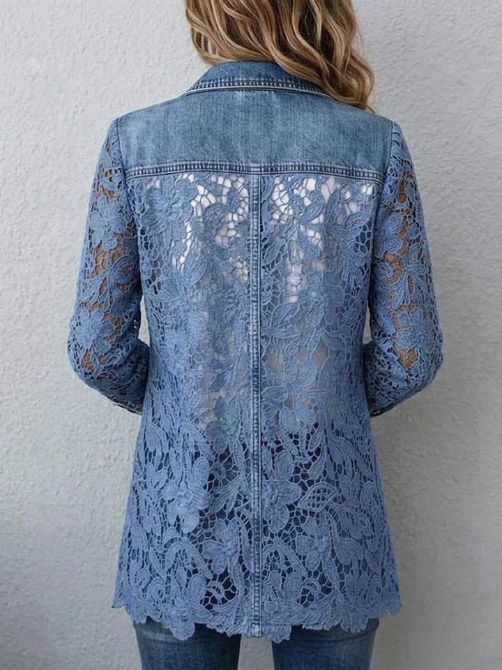 Alicia | Women's Loose Blazer with Floral Lace Panel Inserts