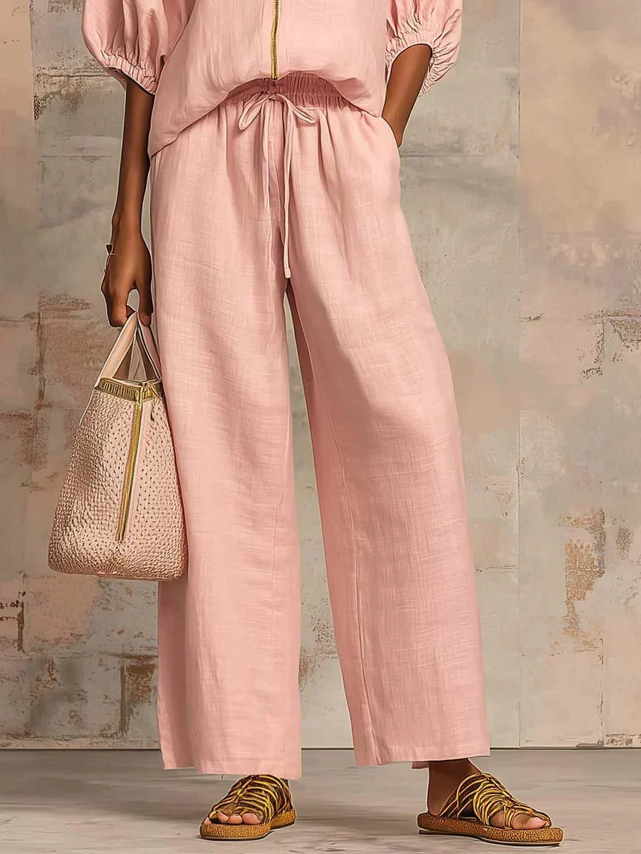 Ainsley Relaxed Button-Up Shirt and Wide-Leg Pants Co-Ord Set - Elena Harper