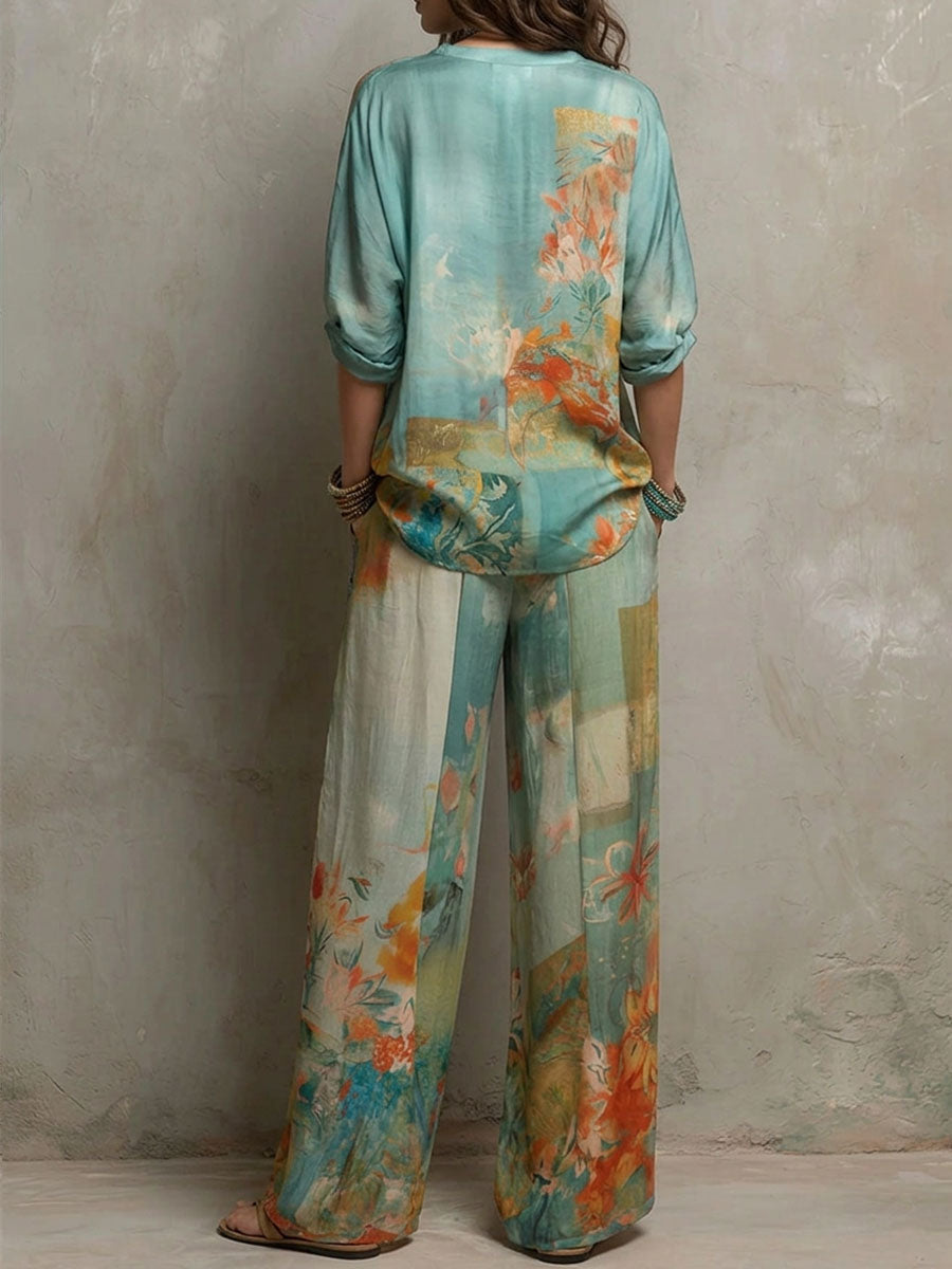 Women's Floral Wide-Leg Two-Piece Set