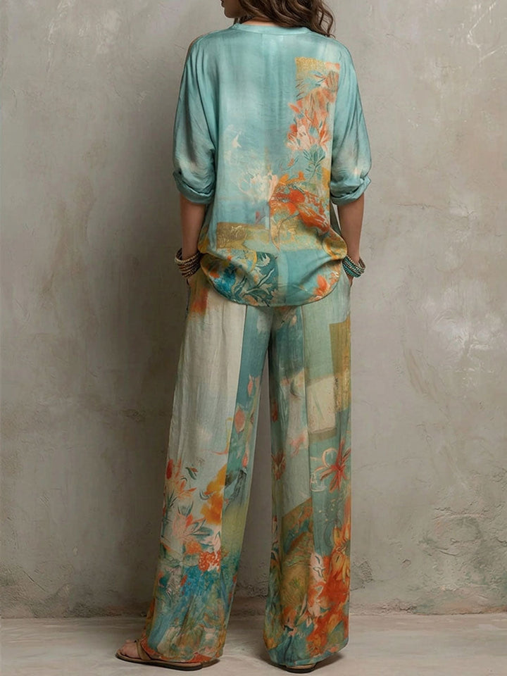 Women's Floral Wide-Leg Two-Piece Set