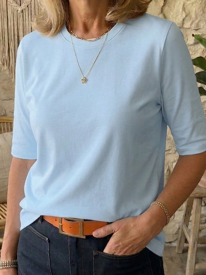 Amelia - Cozy Minimalist Half-sleeve 100% Cotton T-shirt