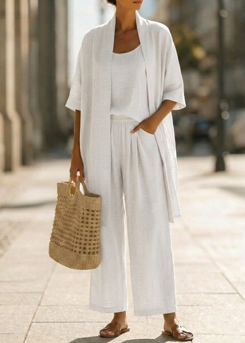 Abra Three-Piece Minimalist Set in Cotton and Linen - Elena Harper