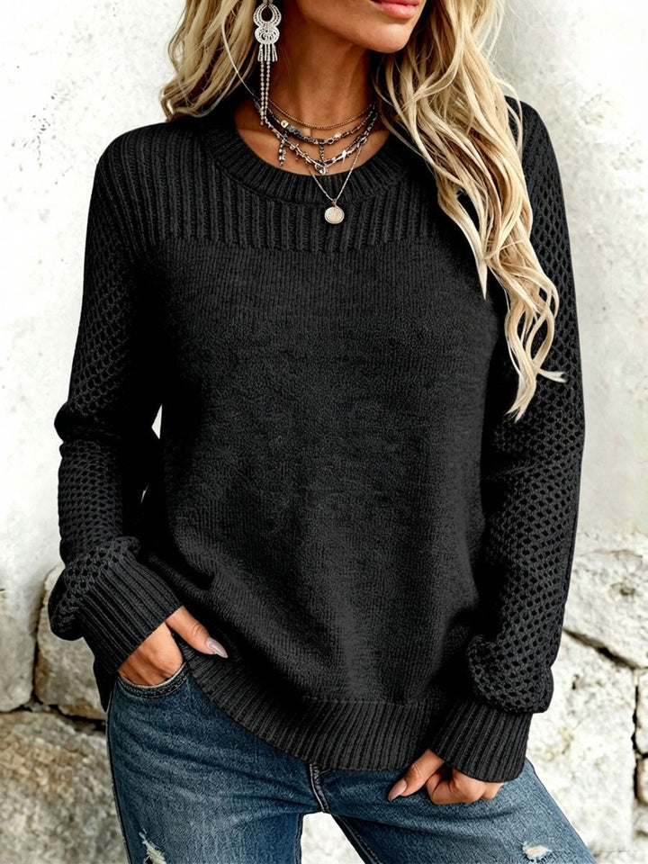Amelie | Women's Textured Open-Knit Sleeve Sweater with Drape