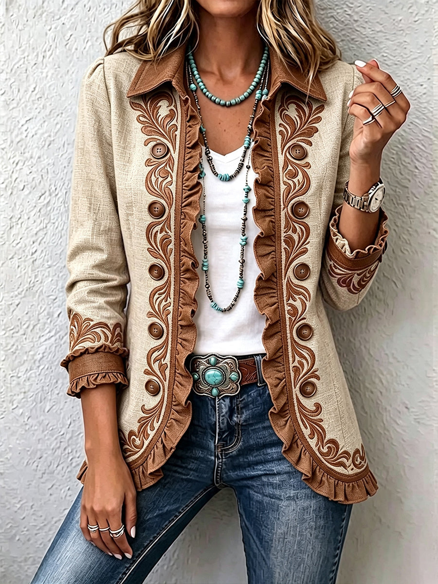Carly Embroidered Floral Frill Jacket - Elena Harper