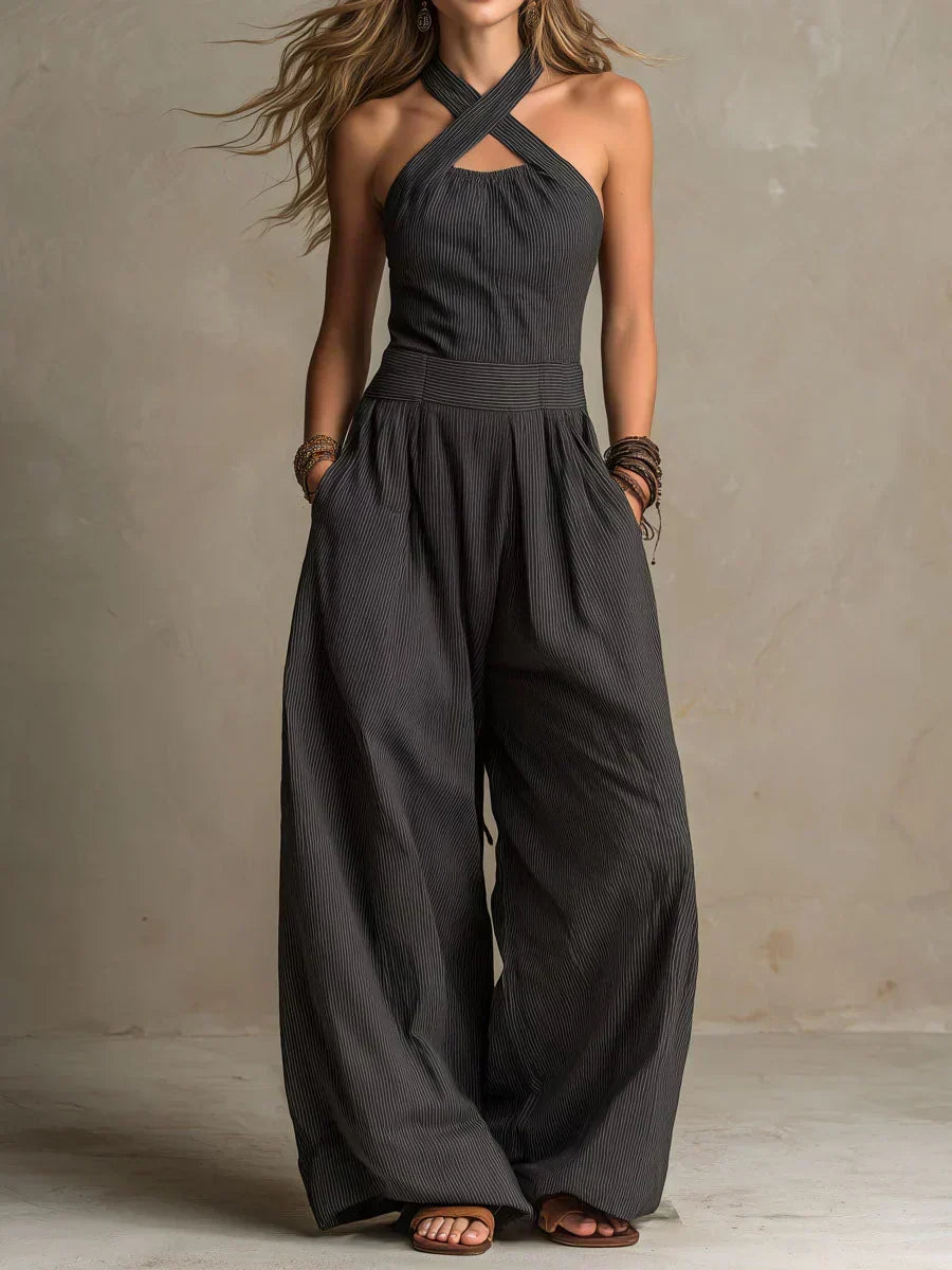Ariana Elegant Jumpsuit with Crossed Neckline - Elena Harper
