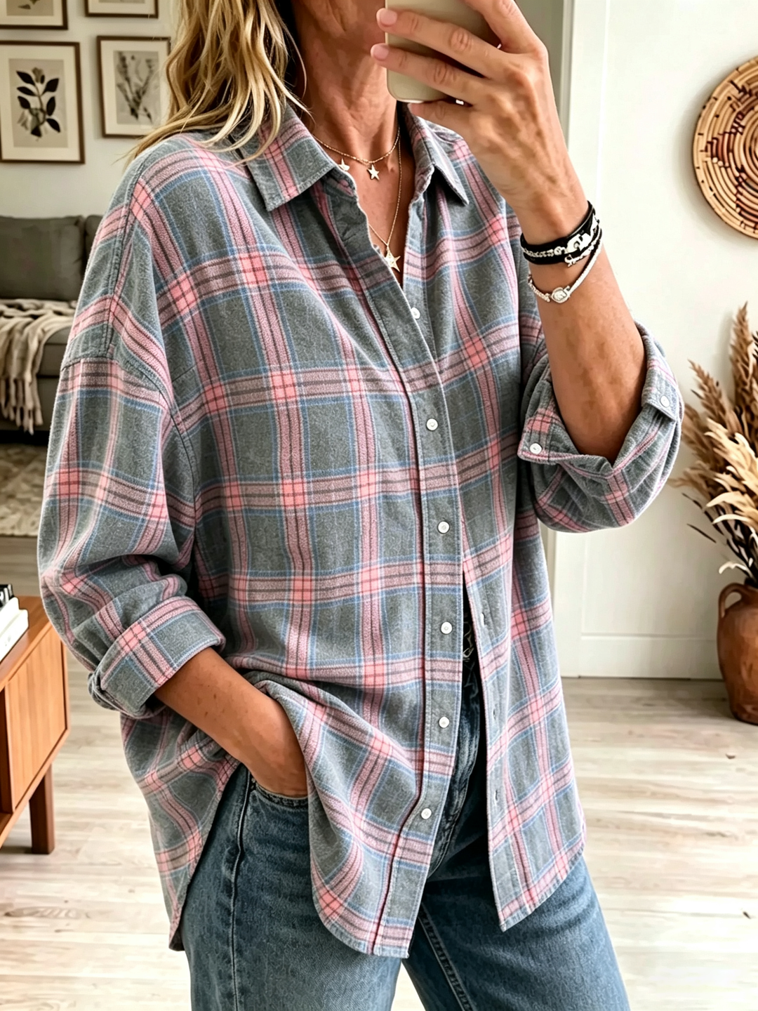 Oversized Women's Checkered Cotton Shirt