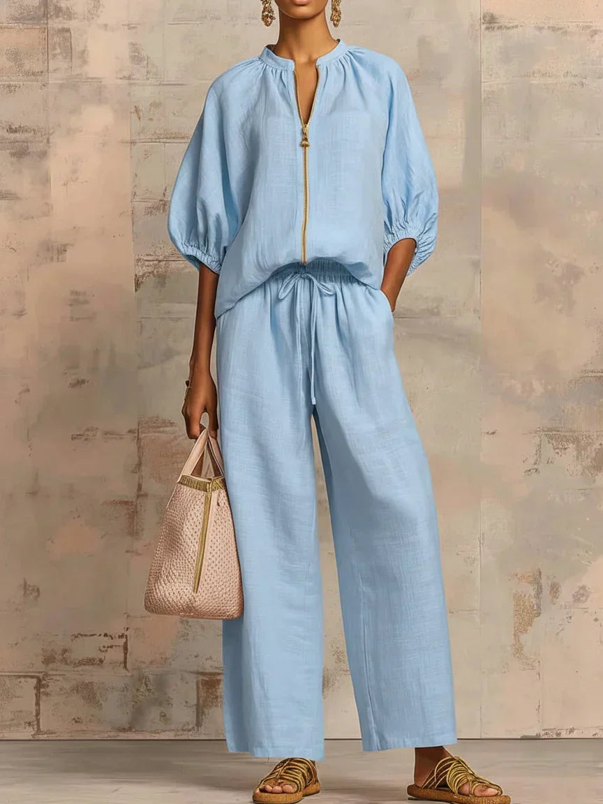 Ainsley Relaxed Button-Up Shirt and Wide-Leg Pants Co-Ord Set - Elena Harper