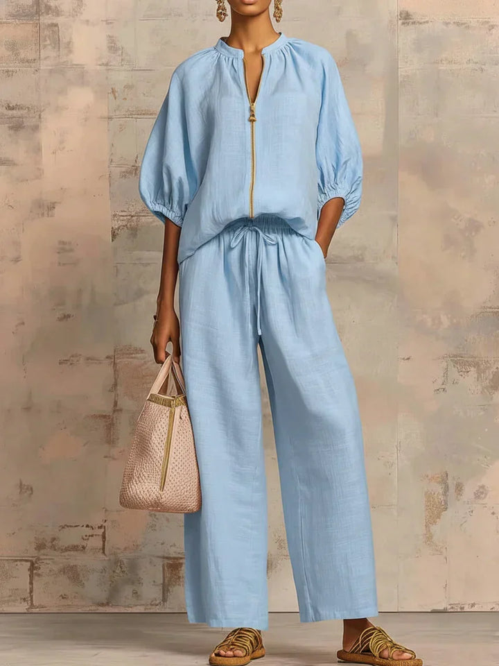 Ainsley Relaxed Button-Up Shirt and Wide-Leg Pants Co-Ord Set - Elena Harper