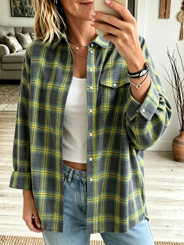 Oversized Women's Checkered Cotton Shirt