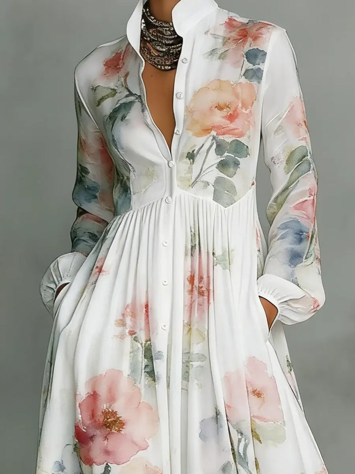 Women's Vintage Floral Art Elegant Romantic Casual Vacation Maxi Dress, view 2 - Elena Harper