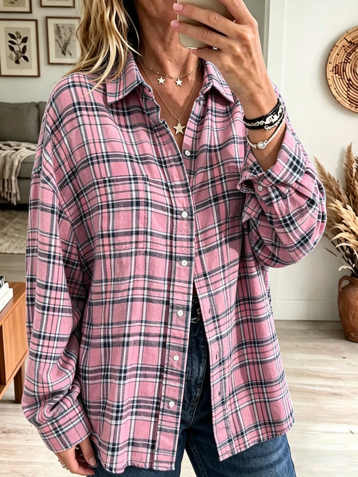 Oversized Women's Checkered Cotton Shirt