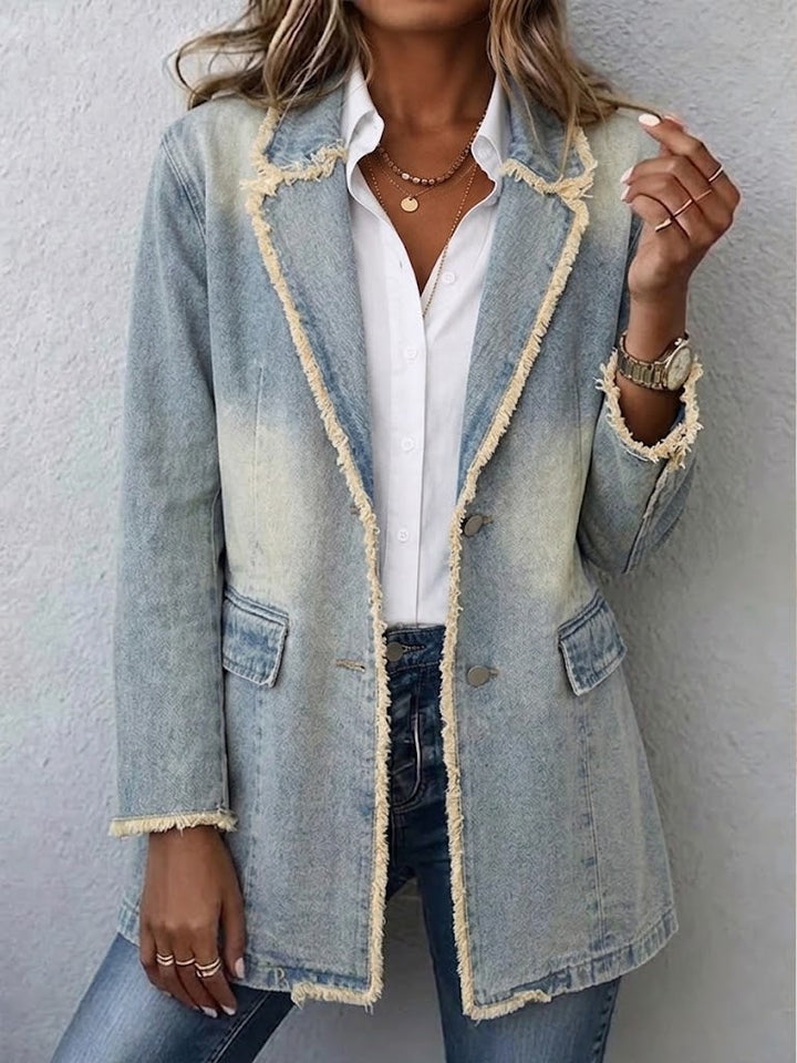 Dionne Women's Oversized Raw-Edge Blazer with Flap Patch Pockets - Elena Harper