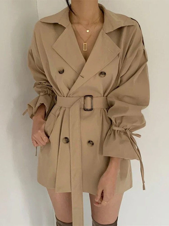 Oversized Trench Coat with Double Button Row for Women