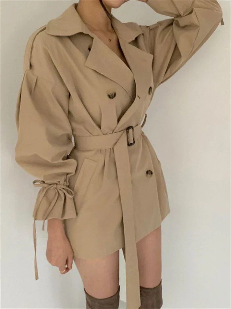 Oversized Trench Coat with Double Button Row for Women