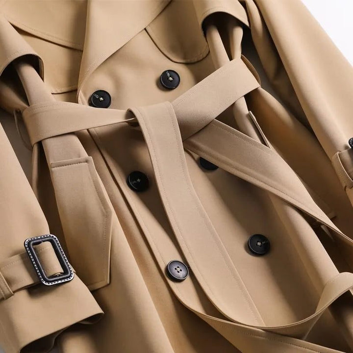 Oversized Trench Coat with Double Button Row for Women