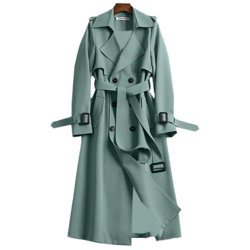 Oversized Trench Coat with Double Button Row for Women