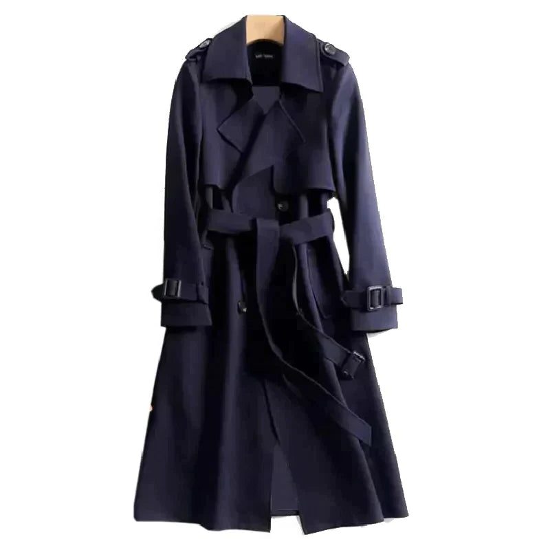Oversized Trench Coat with Double Button Row for Women