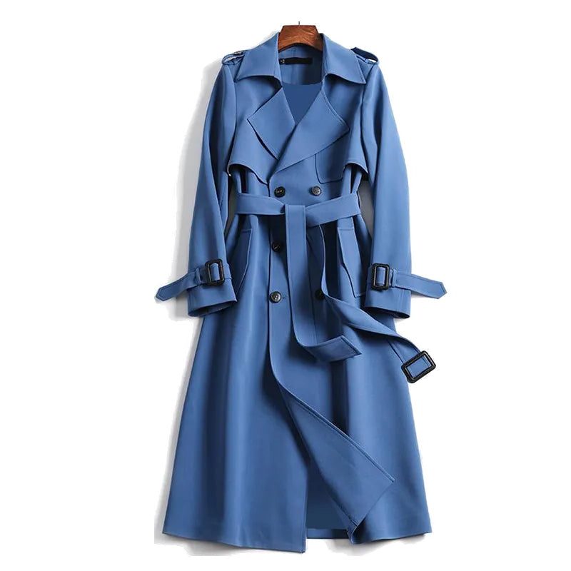 Oversized Trench Coat with Double Button Row for Women