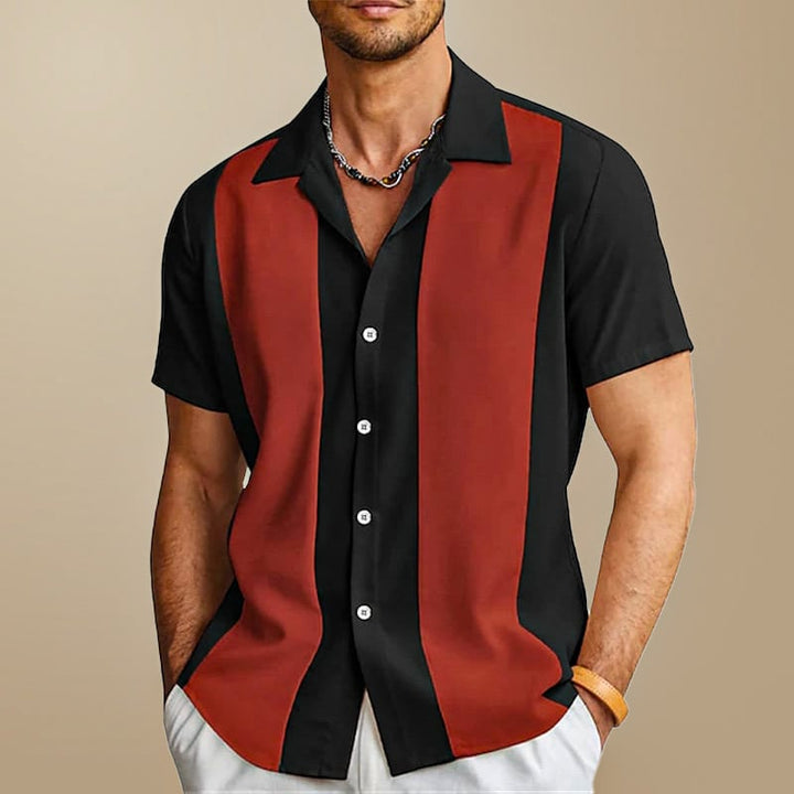 Men's Short Sleeve Color Block Vertical Stripe Shirt, view 4 - Elena Harper