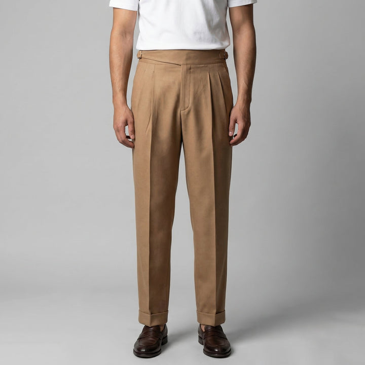Men's Pleated Trousers with Adjustable Waist