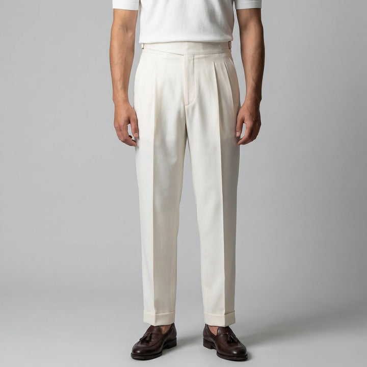 Men's Pleated Trousers with Adjustable Waist