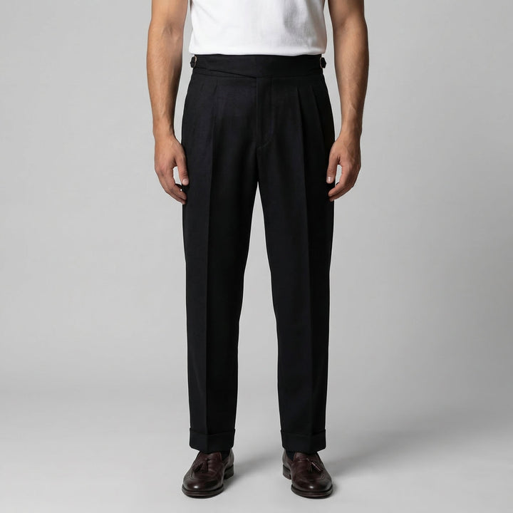 Men's Pleated Trousers with Adjustable Waist