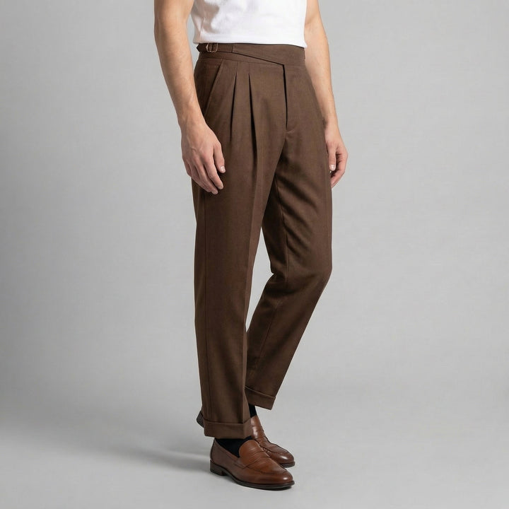 Men's Pleated Trousers with Adjustable Waist