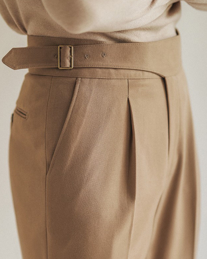 Men's Straight Trousers with Pleats and Adjustable Waist