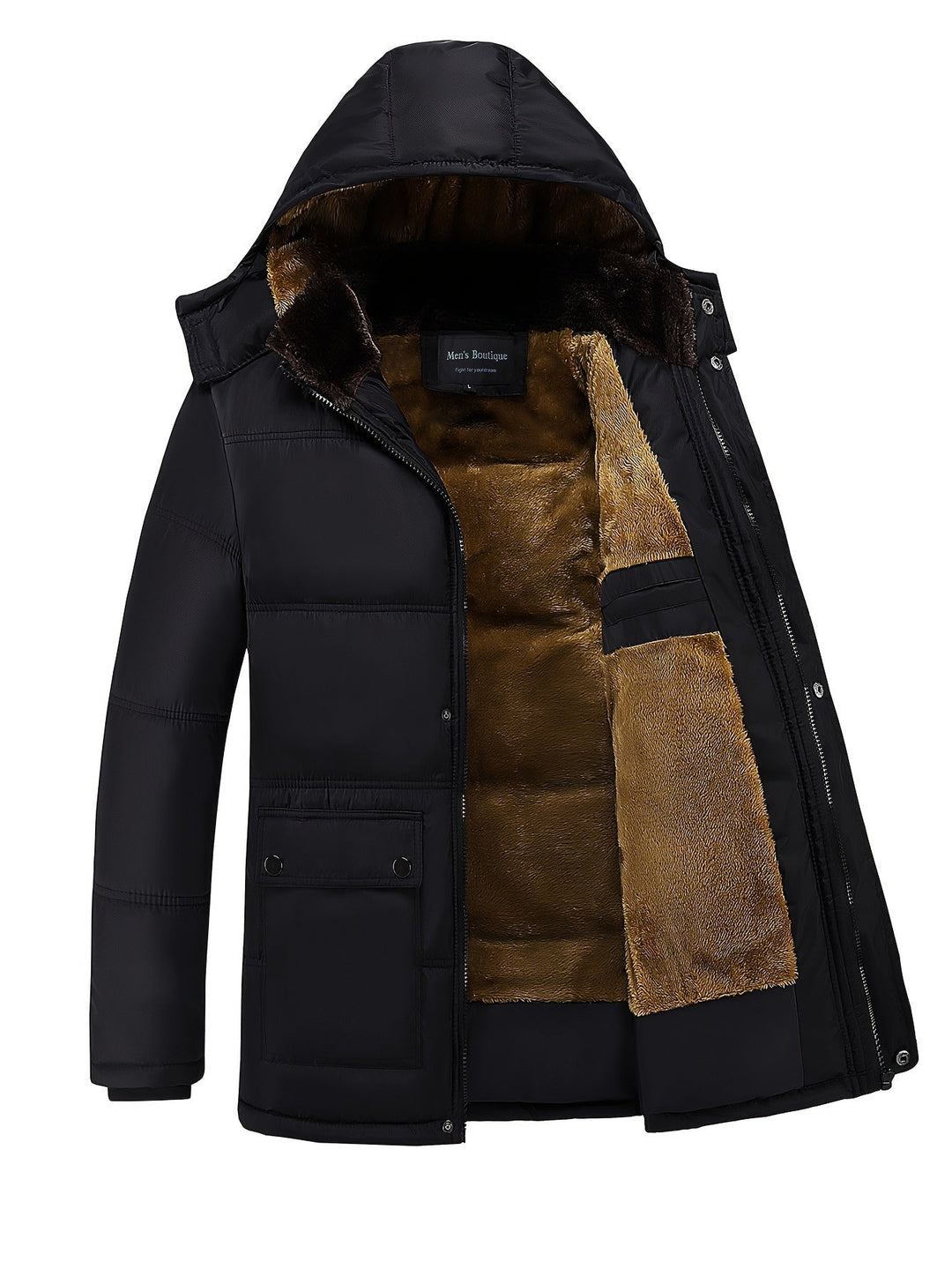 Men's Parka with Synthetic Fur and Zipped Hood - Elena Harper