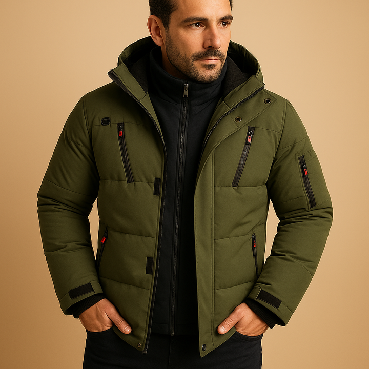 Men's Quilted Parka with Zipped Hood